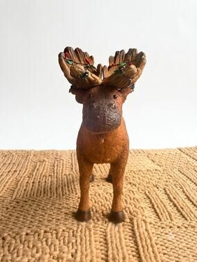 Vintage Christmas Moose Figurine with Christmas Lights - Rustic Holiday Decor